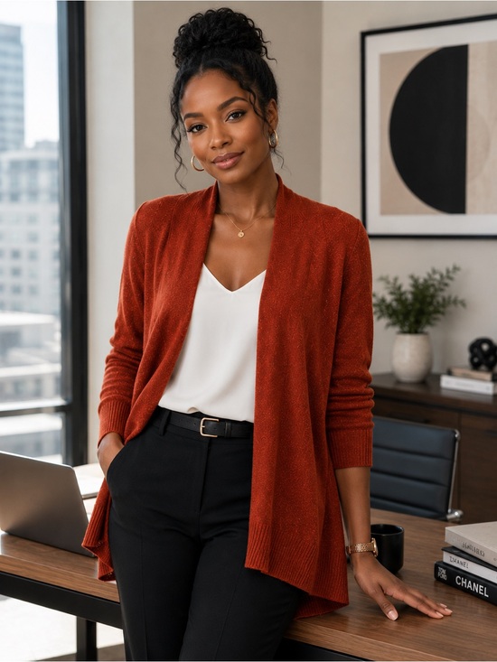 NIC+ZOE Sweaters - NIC+ZOE Open-Front Rust Knit Cardigan